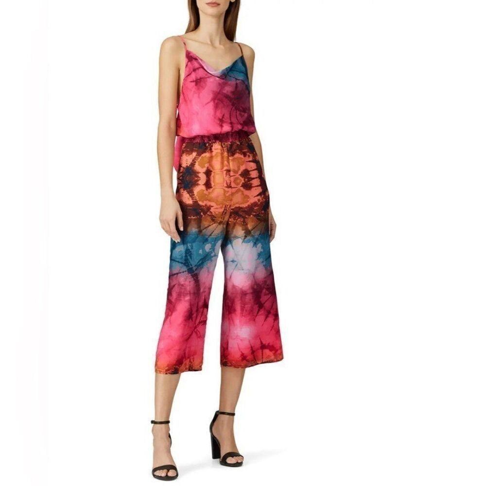 Anthropologie Adelyn Rae Women Small Colorful Tie Dye Culotte Jumpsuit Retro